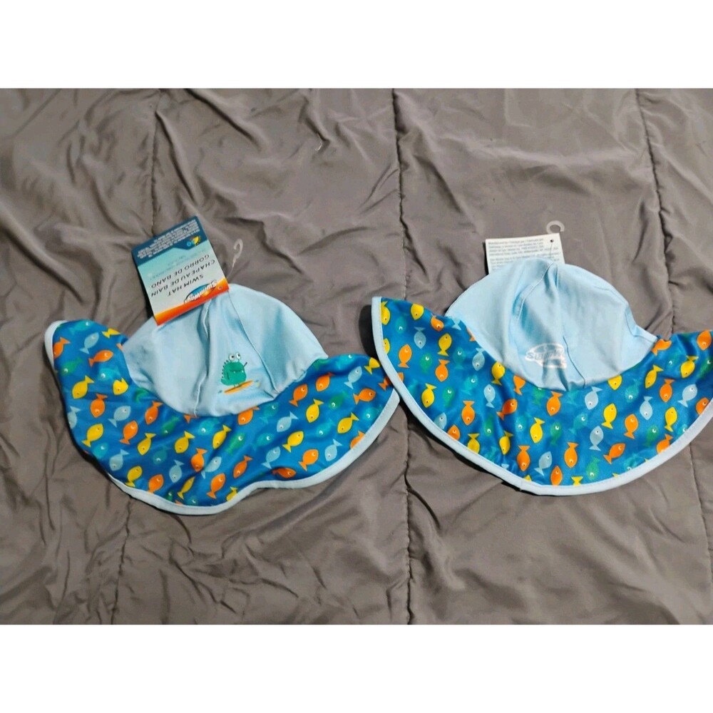 Swimways Swim Hat Size Infant Blue Multi-color Fishes Style Fishing Water